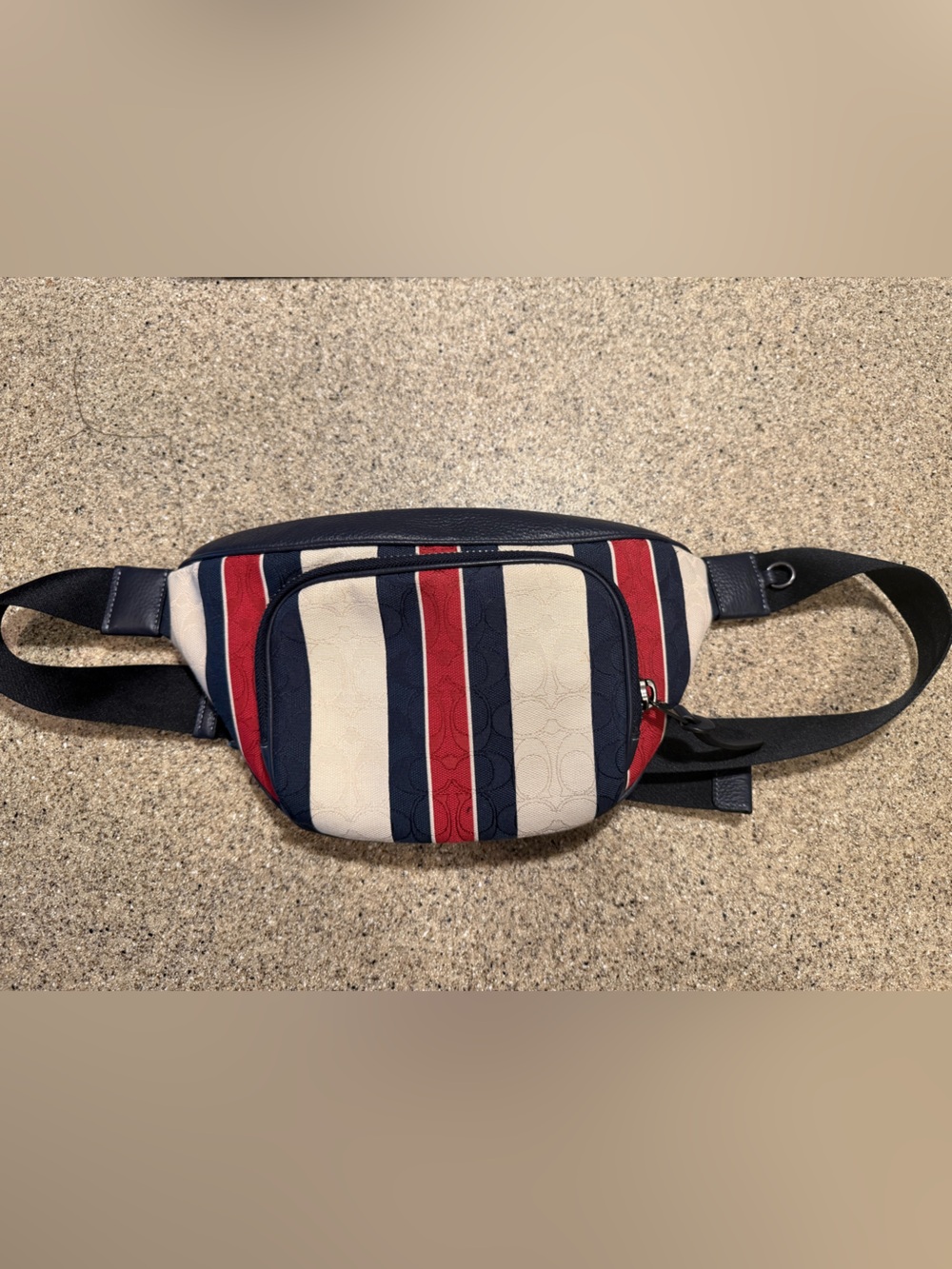 Coach - Thompson Belt Bag in Signature Jacquard Striped Blue, Red, Off White